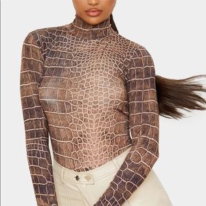 PLT BROWN CROC SNAKE MESH BODYSUIT